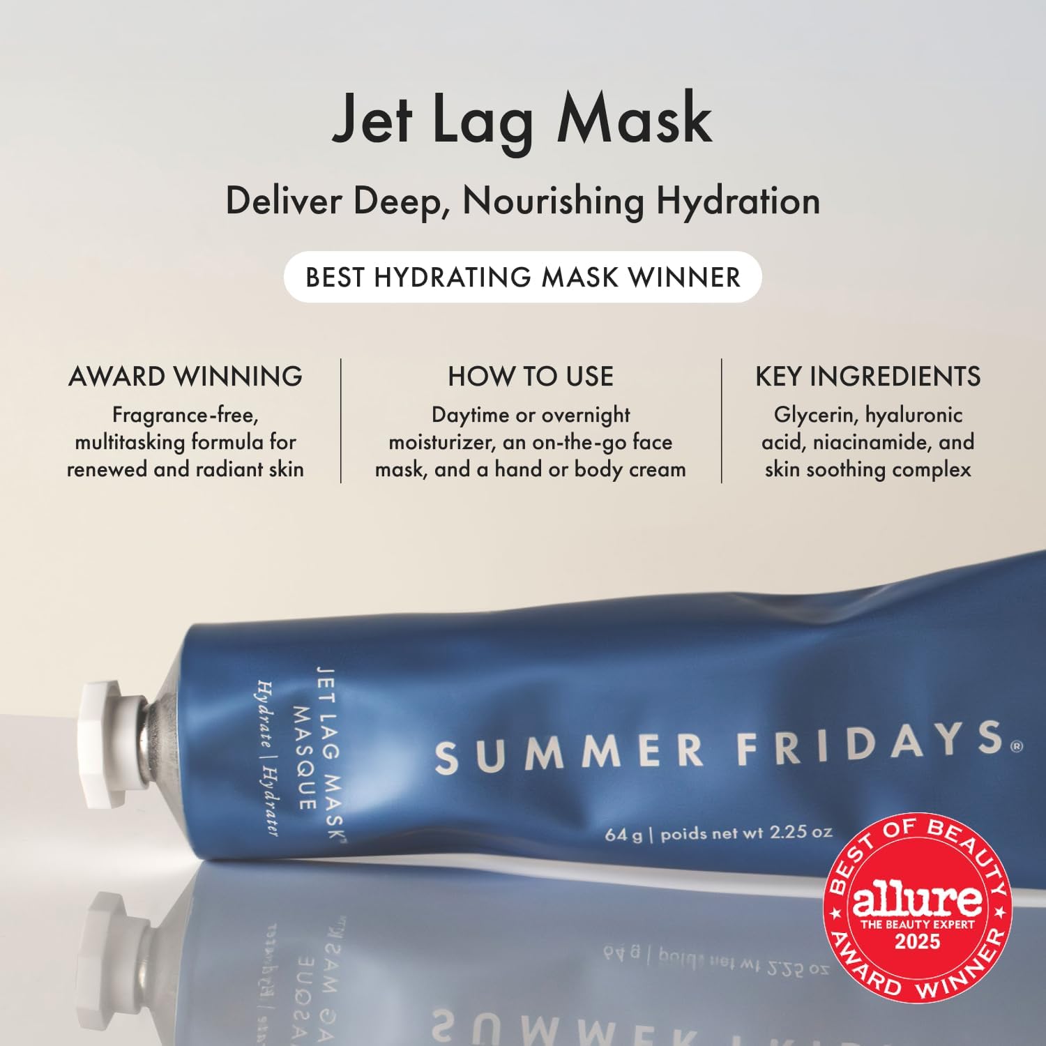 Summer Fridays Jet Lag Mask - Hydrating Face Moisturizer + Mask - Enriched with Hyaluronic Acid, Niacinamide, Glycerin + Antioxidants Helps Nourish Skin for a Renewed + Radiant Complexion (2.25 Oz) - dailyvitalstore