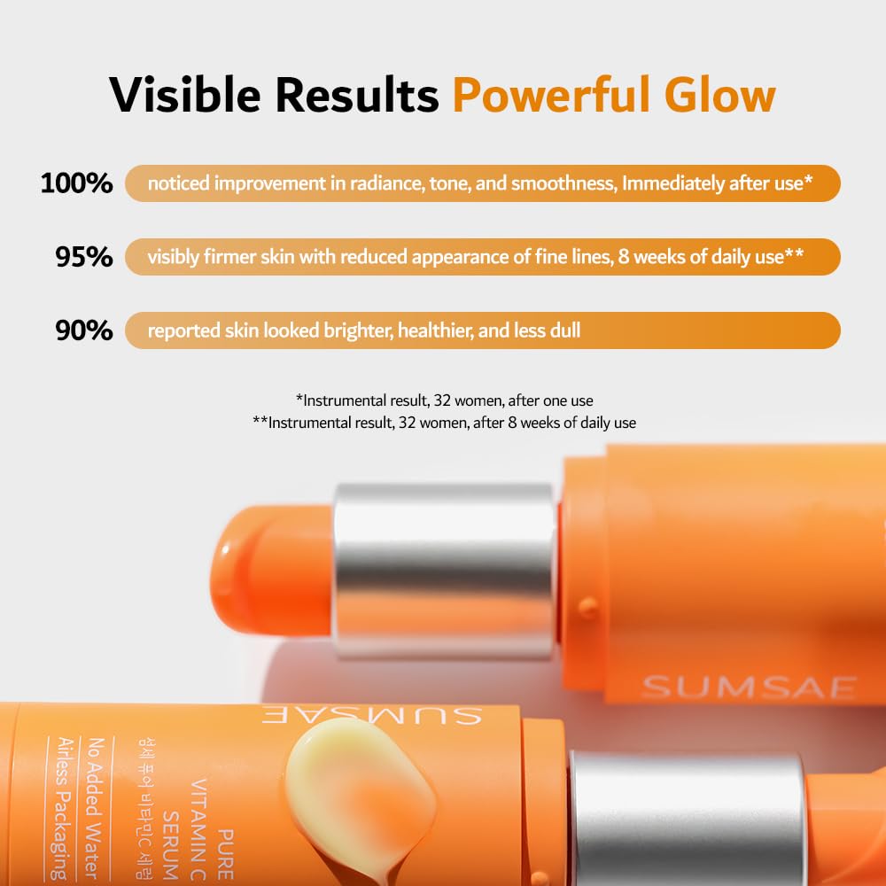 SUMSAE Pure Vitamin C Serum - Korean Skincare with Vitamin 10.5%, Waterless (No oxidation formula), Special Airless Pump, Brightening and Firming Skin - dailyvitalstore
