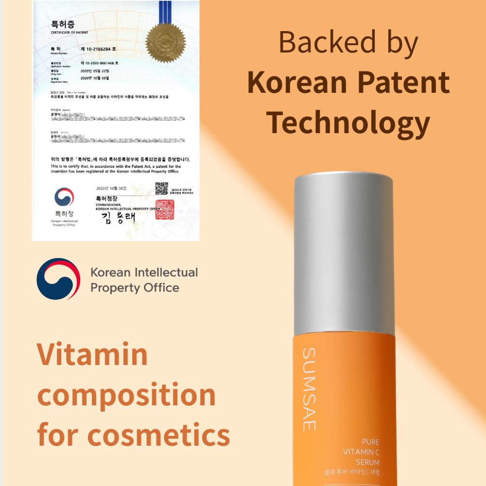 SUMSAE Pure Vitamin C Serum - Korean Skincare with Vitamin 10.5%, Waterless (No oxidation formula), Special Airless Pump, Brightening and Firming Skin - dailyvitalstore