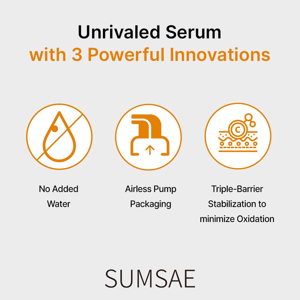 SUMSAE Pure Vitamin C Serum - Korean Skincare with Vitamin 10.5%, Waterless (No oxidation formula), Special Airless Pump, Brightening and Firming Skin - dailyvitalstore