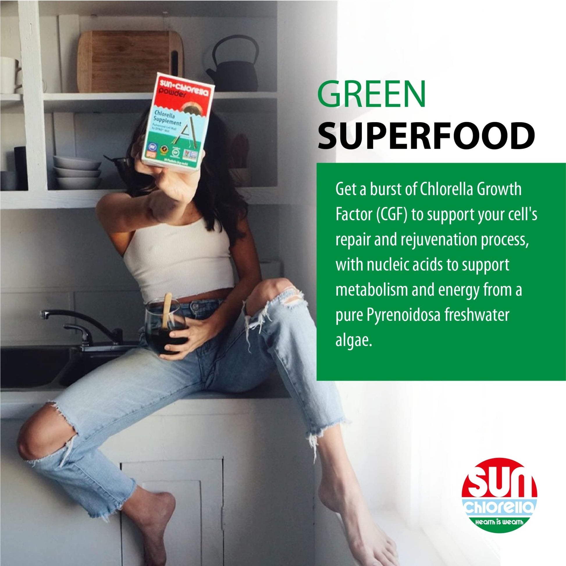Sun Chlorella 500mg Whole Body Wellness Green Algae Superfood Supplement - Immune Defense, Gut Health, Natural Purification, Energy Boost - dailyvitalstore