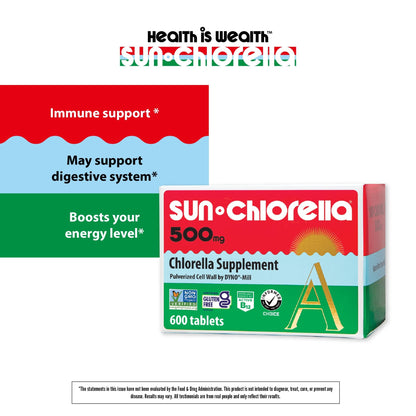 Sun Chlorella 500mg Whole Body Wellness Green Algae Superfood Supplement - Immune Defense, Gut Health, Natural Purification, Energy Boost - dailyvitalstore