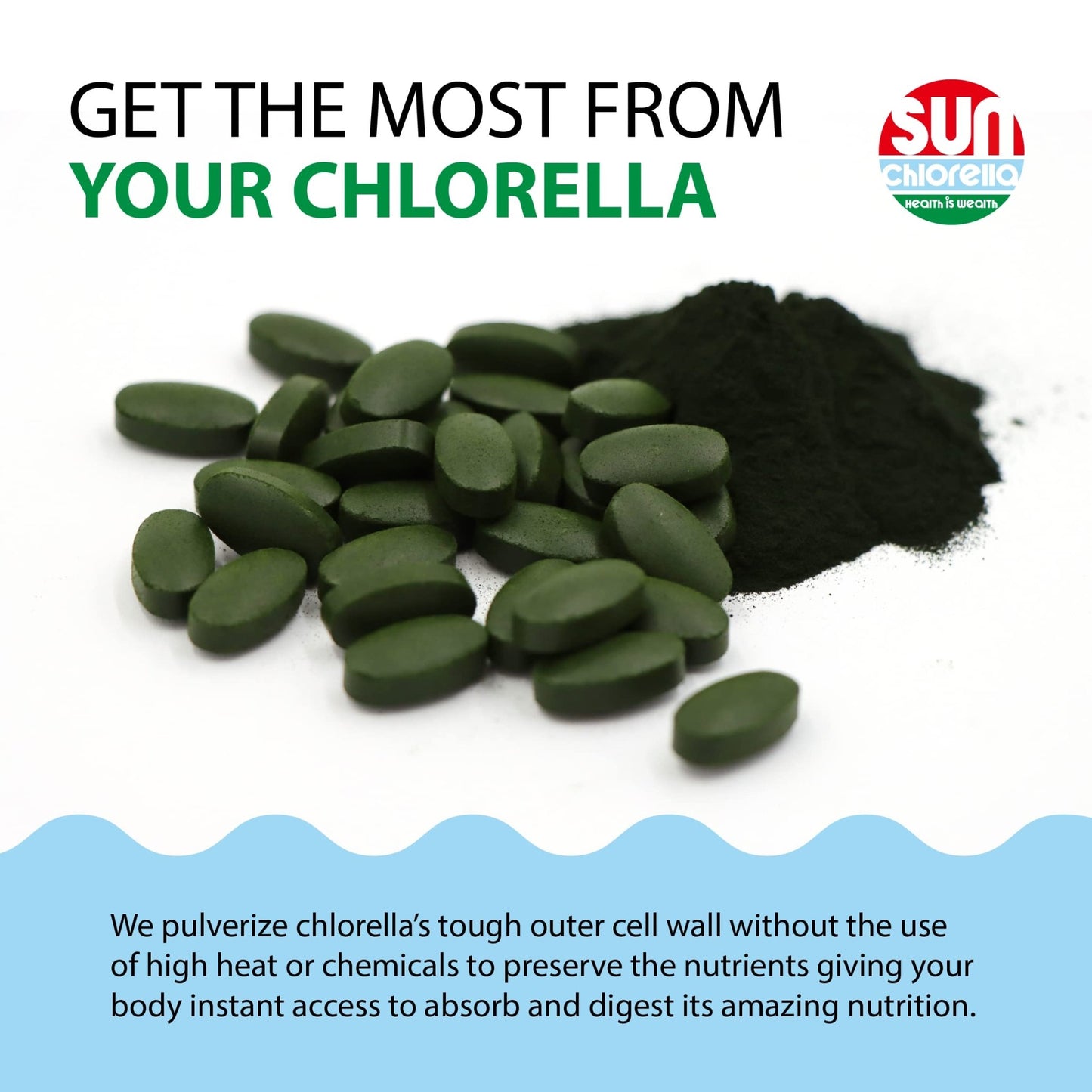 Sun Chlorella 500mg Whole Body Wellness Green Algae Superfood Supplement - Immune Defense, Gut Health, Natural Purification, Energy Boost - dailyvitalstore