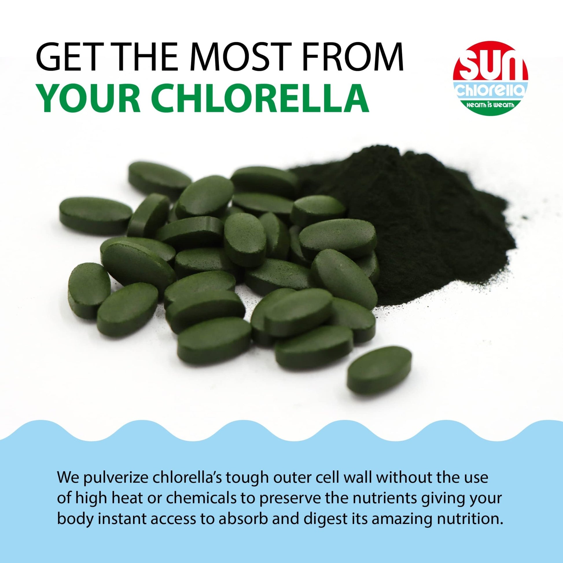 Sun Chlorella 500mg Whole Body Wellness Green Algae Superfood Supplement - Immune Defense, Gut Health, Natural Purification, Energy Boost - dailyvitalstore