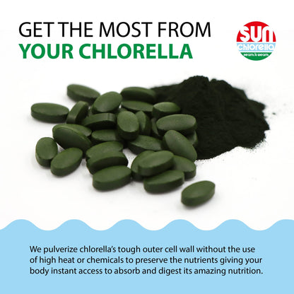 Sun Chlorella 500mg Whole Body Wellness Green Algae Superfood Supplement - Immune Defense, Gut Health, Natural Purification, Energy Boost - dailyvitalstore