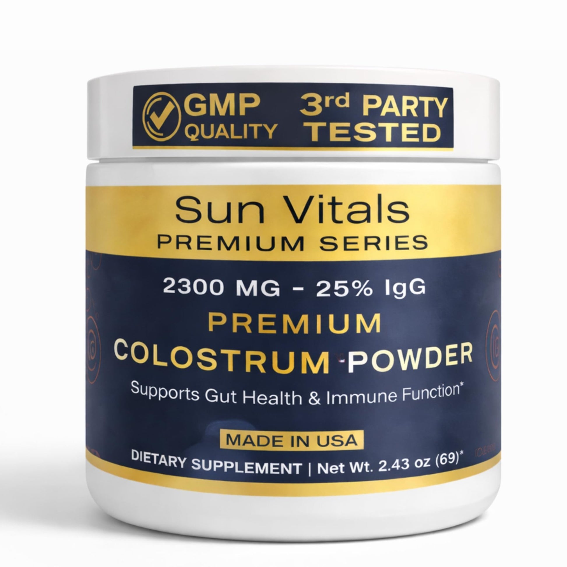 Sun Vitals Bovine Colostrum Powder 2300mg – 575mg IgG Per Serving | 25% IgG Standardized | Gut Health & Immune Support | No Fillers, No Capsules | GMP-Certified, 3rd Party Tested | 30 Servings - dailyvitalstore