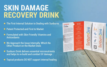 Sunburn Drink - Twin Pack - After Sun Skin Care - Supports Healthy Skin from The Inside Out -Promotes Hydration - Sun Damage Support - Mix with Water - Travel Size - dailyvitalstore
