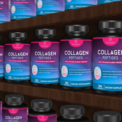 Sunergetic Premium Collagen Peptides Capsules – 2500 mg of VERISOL Collagen Peptides Type 1 & Type 3 – Multi Collagen Supplement to Support Joint Health, Hair, Skin & Nails – 150 Collagen Capsules - dailyvitalstore