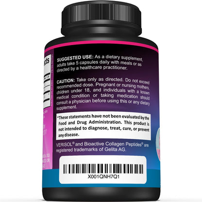 Sunergetic Premium Collagen Peptides Capsules – 2500 mg of VERISOL Collagen Peptides Type 1 & Type 3 – Multi Collagen Supplement to Support Joint Health, Hair, Skin & Nails – 150 Collagen Capsules - dailyvitalstore