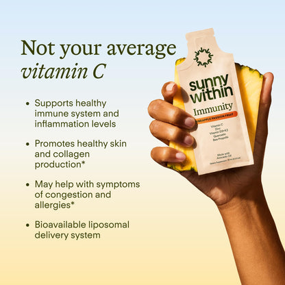 Sunny Within Immunity - 6-in-1 Liposomal Vitamin C Packets, Zinc, D3 + K2, Quercetin, Bee Propolis & Avocado Oil - Antioxidant Liquid Supplement for Immunity, Skin & Bone* - 30 Pouches - dailyvitalstore
