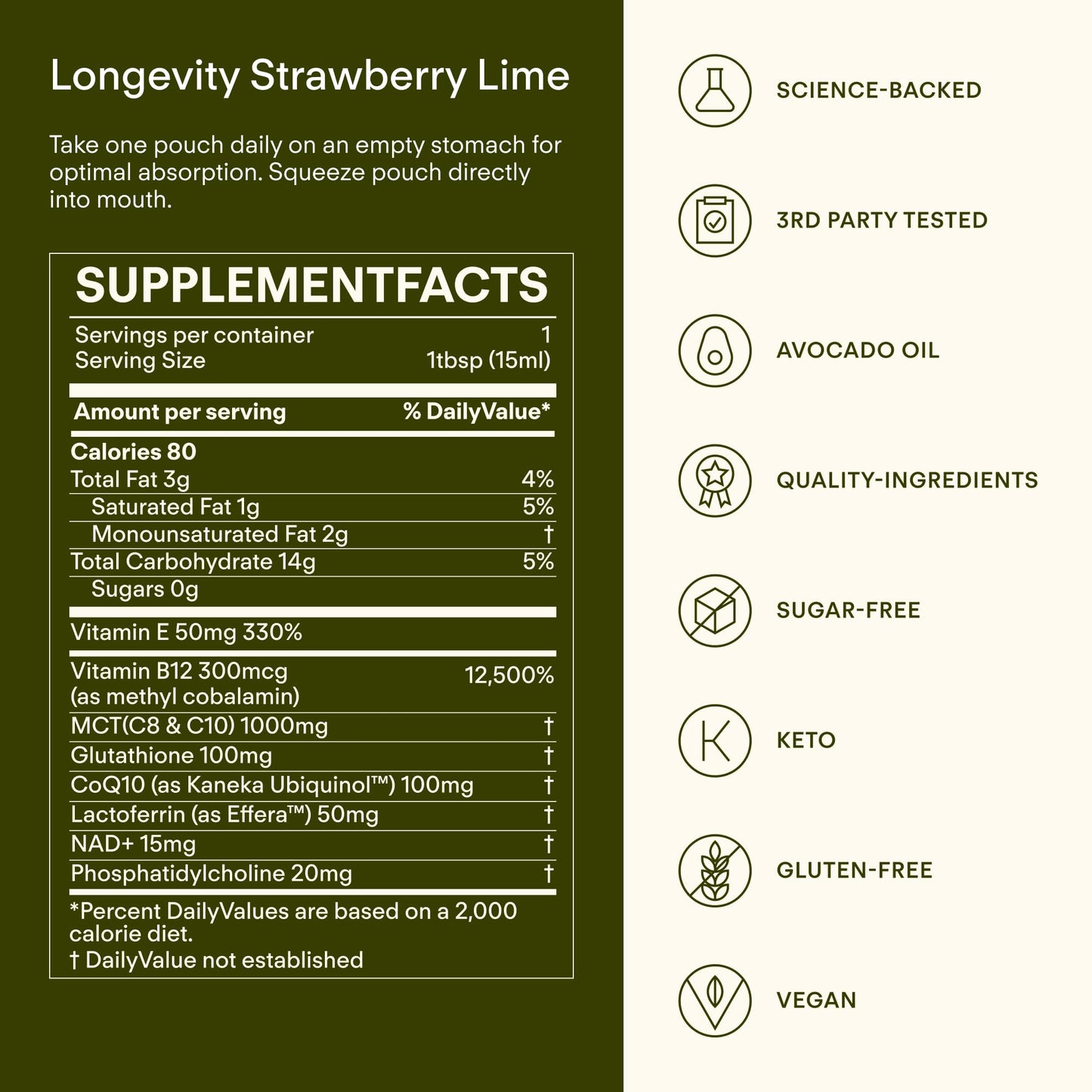Sunny Within - Liposomal Glutathione Supplement NAD+ Longevity Mix w/Liquid NAD+, CoQ10, B12, MCT & Avocado Oil – Cellular Health, Energy, Brain, Gut & Heart Support* – Strawberry Lime – 30 Pouches - dailyvitalstore