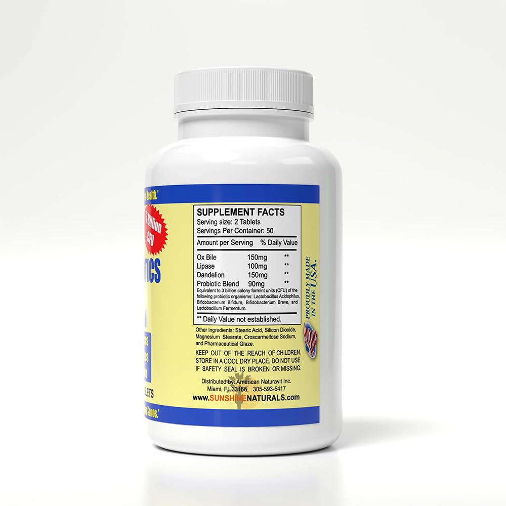 Sunshine Naturals Super Probiotics Supplement. Improves Digestion, Gut Health, Immune System Support, and Healthy Bowel Function. Promotes Healthy Flora. 100 Capsules. - dailyvitalstore