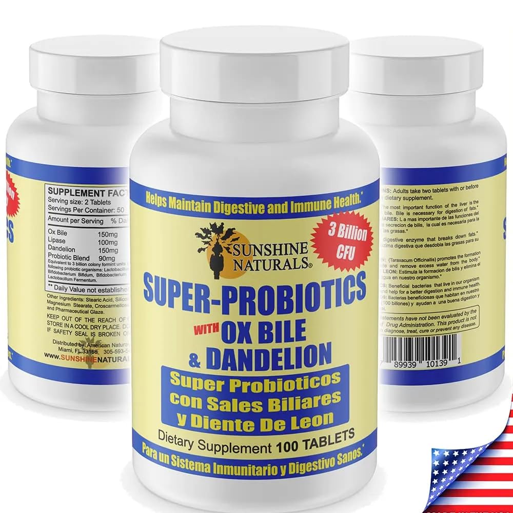 Sunshine Naturals Super Probiotics Supplement. Improves Digestion, Gut Health, Immune System Support, and Healthy Bowel Function. Promotes Healthy Flora. 100 Capsules. - dailyvitalstore