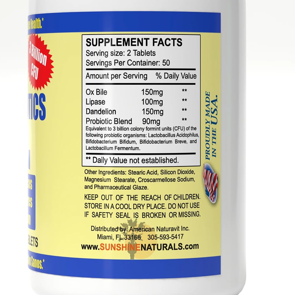 Sunshine Naturals Super Probiotics Supplement. Improves Digestion, Gut Health, Immune System Support, and Healthy Bowel Function. Promotes Healthy Flora. 100 Capsules. - dailyvitalstore