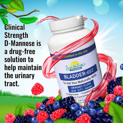 Sunshine Vitamins Bladder-EEZ | All-Natural Bladder Infection UTI Relief Support for Women with D-Mannose | Urinary Tract Infection Health with Immune System Support (1 Bottle of 120 Capsules) - dailyvitalstore