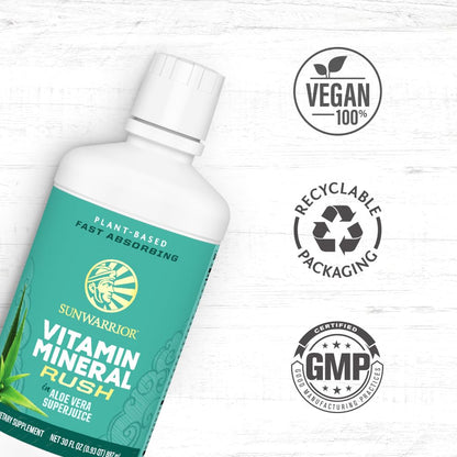 Sunwarrior Liquid Multivitamin Supplements & Minerals Vegan Plant-Based with Aloe Vera for Men and Women | Energy & Immune Support Gluten Sugar Dairy Free | 30 Fl Oz - dailyvitalstore