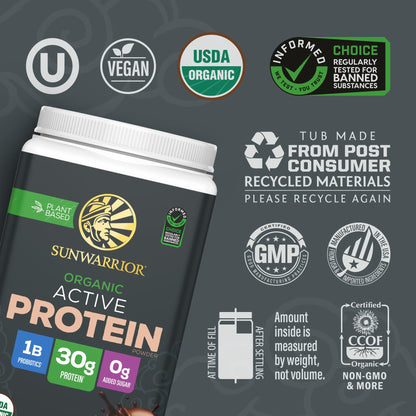 Sunwarrior Organic Plant Based Protein Powder | Vegan Organic Protein Powder with BCAA Amino Acids Plus Recovery Minerals & Botanicals | Non-GMO Soy Dairy & Gluten Free - dailyvitalstore