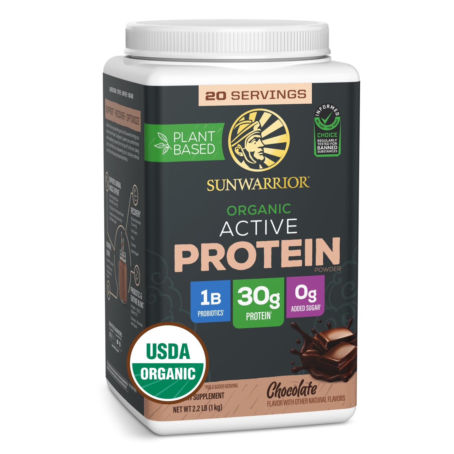 Sunwarrior Organic Plant Based Protein Powder | Vegan Organic Protein Powder with BCAA Amino Acids Plus Recovery Minerals & Botanicals | Non-GMO Soy Dairy & Gluten Free - dailyvitalstore