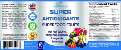 Super Antioxidant Fruit Superfood Complex - Powerful Antioxidant Superfruits, Acai, Goji, Noni, Mangosteen, Pomegranate, Elderberry, Resveratrol, - dailyvitalstore