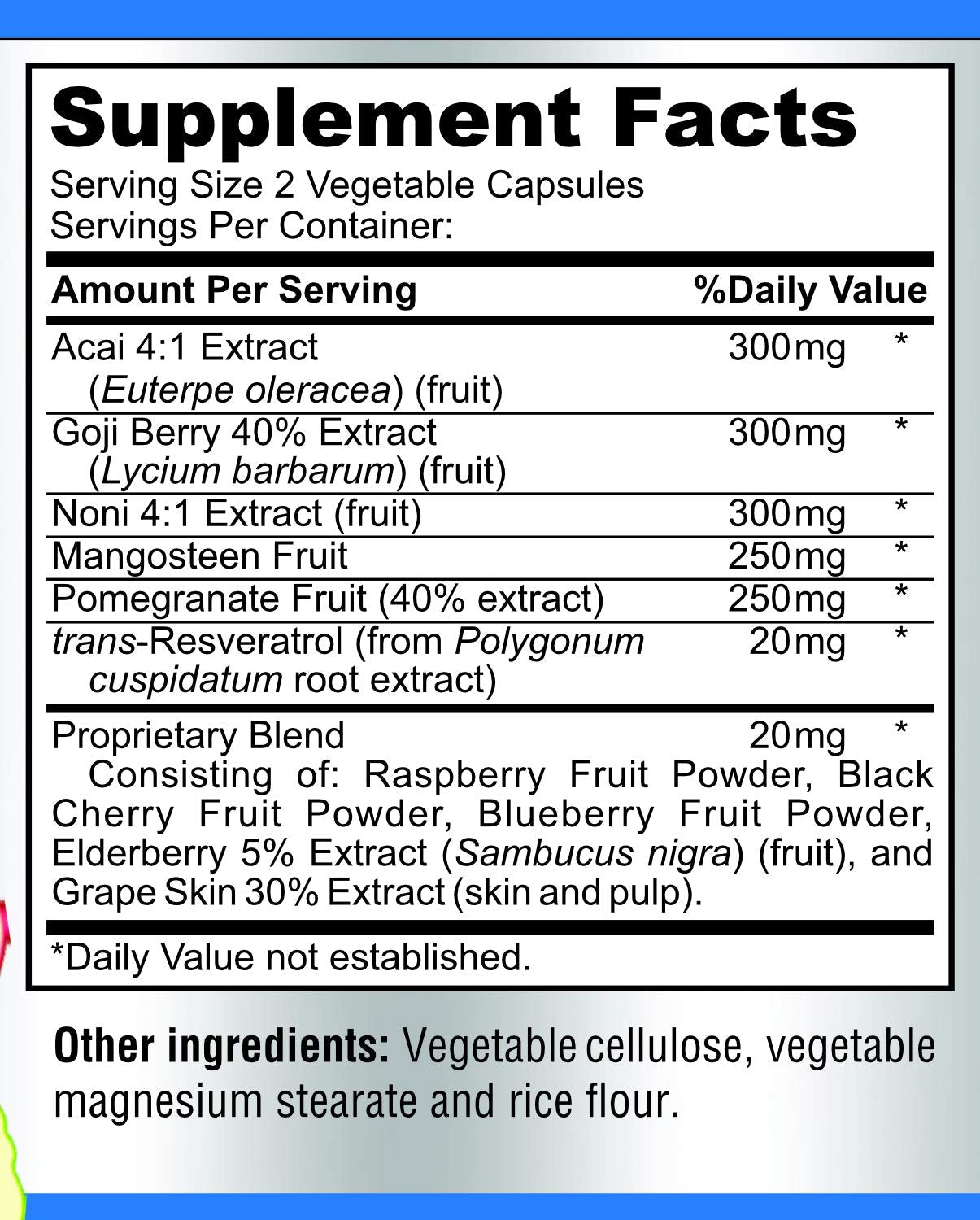 Super Antioxidant Fruit Superfood Complex - Powerful Antioxidant Superfruits, Acai, Goji, Noni, Mangosteen, Pomegranate, Elderberry, Resveratrol, - dailyvitalstore