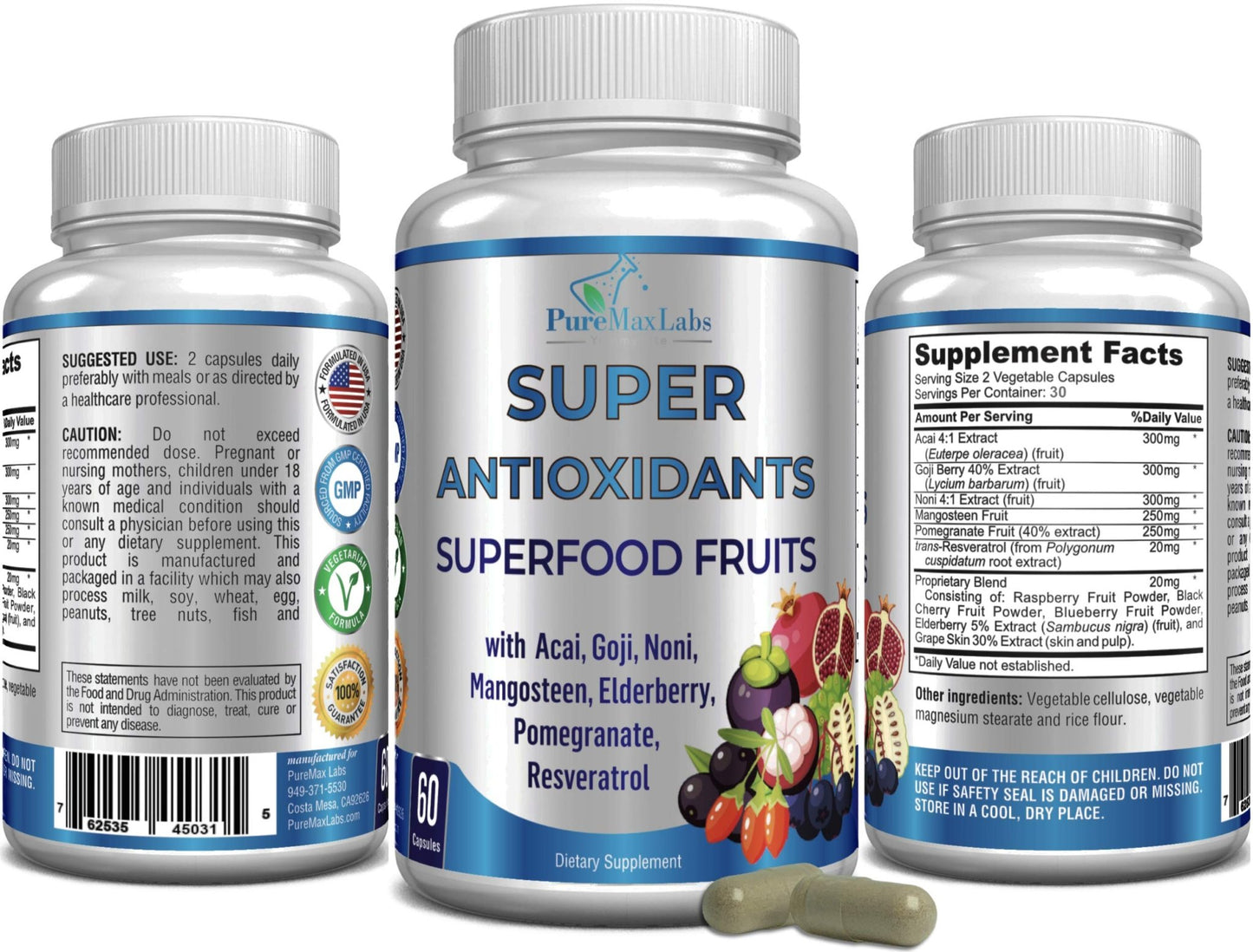 Super Antioxidant Fruit Superfood Complex - Powerful Antioxidant Superfruits, Acai, Goji, Noni, Mangosteen, Pomegranate, Elderberry, Resveratrol, - dailyvitalstore