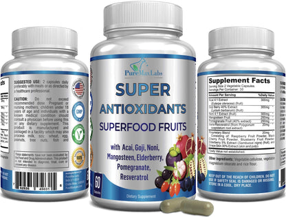 Super Antioxidant Fruit Superfood Complex - Powerful Antioxidant Superfruits, Acai, Goji, Noni, Mangosteen, Pomegranate, Elderberry, Resveratrol, - dailyvitalstore