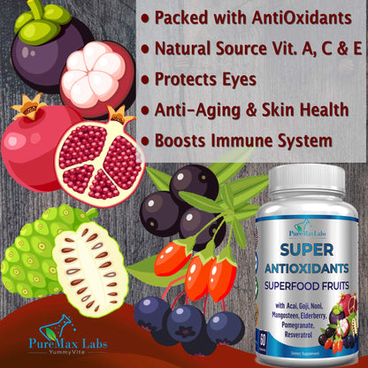 Super Antioxidant Fruit Superfood Complex - Powerful Antioxidant Superfruits, Acai, Goji, Noni, Mangosteen, Pomegranate, Elderberry, Resveratrol, - dailyvitalstore