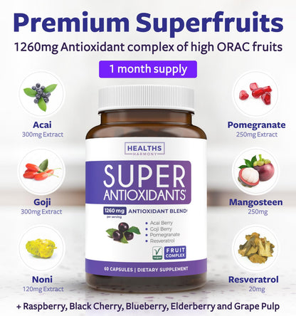 Super Antioxidants Supplement for Women & Men - High Potency Herbal & Fruit Blend with Acai, Goji, Pomegranate, Elderberry & Resveratrol for Skin Care & Immune Support - dailyvitalstore