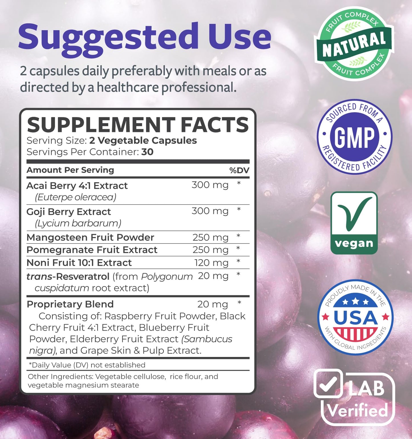 Super Antioxidants Supplement for Women & Men - High Potency Herbal & Fruit Blend with Acai, Goji, Pomegranate, Elderberry & Resveratrol for Skin Care & Immune Support - dailyvitalstore