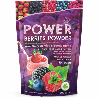 Super Berry Powder - 150g - Immune Support - Food Supplement - Superfood Berries - Smoothie Mix for Shakes - Healthy Boost for Detox Juice Beverages or Any Drink - by NextGenU - dailyvitalstore