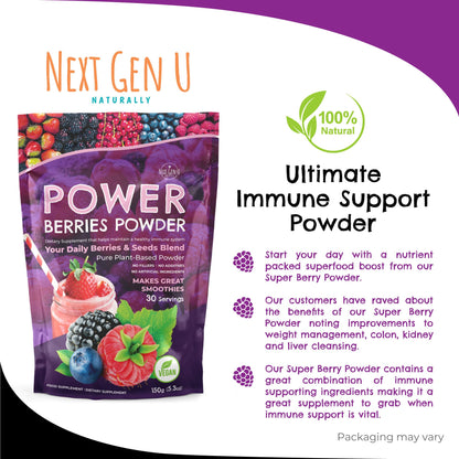Super Berry Powder - 150g - Immune Support - Food Supplement - Superfood Berries - Smoothie Mix for Shakes - Healthy Boost for Detox Juice Beverages or Any Drink - by NextGenU - dailyvitalstore