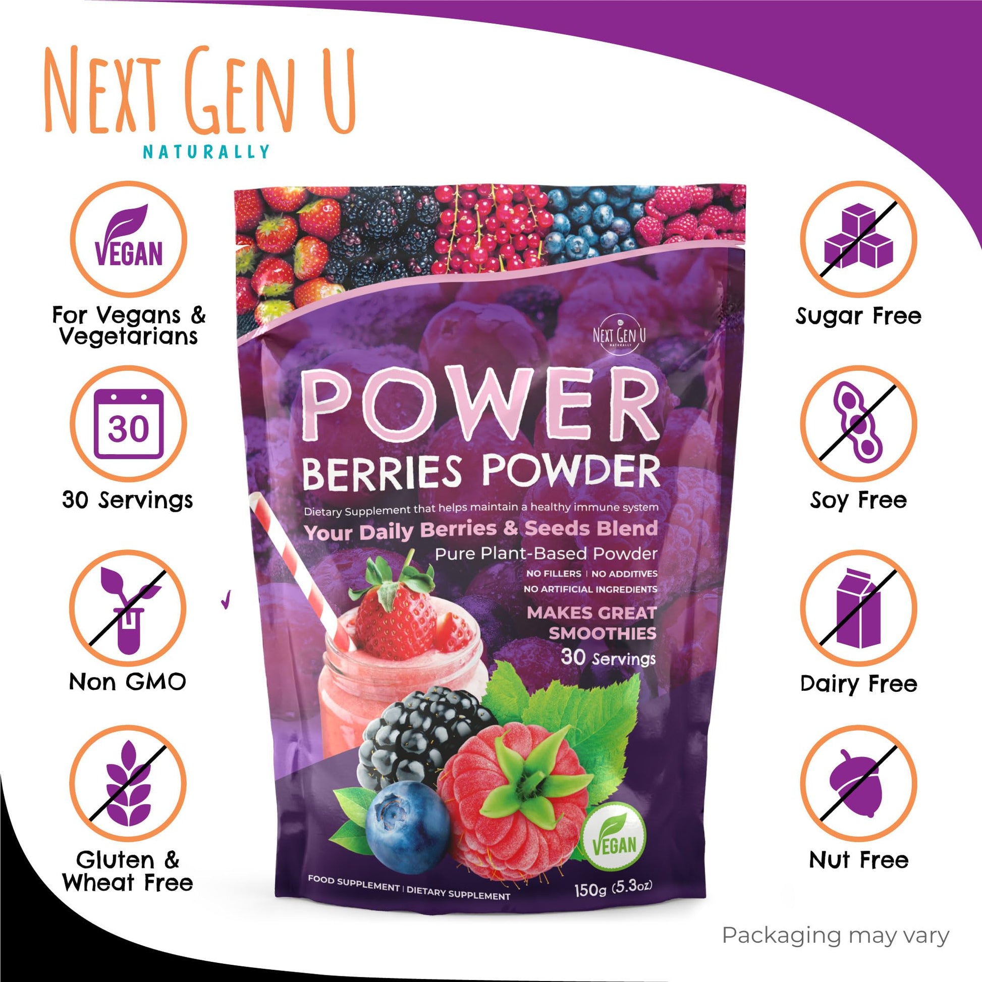 Super Berry Powder - 150g - Immune Support - Food Supplement - Superfood Berries - Smoothie Mix for Shakes - Healthy Boost for Detox Juice Beverages or Any Drink - by NextGenU - dailyvitalstore