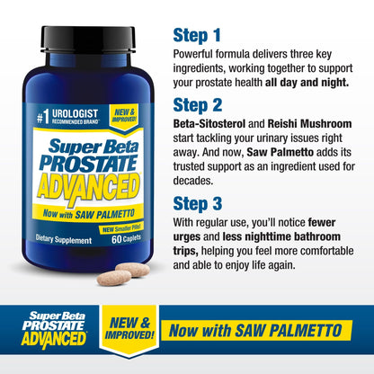 SUPER BETA PROSTATE Advanced with Saw Palmetto - Prostate Health Supplements for Men, Bladder & Urinary Support with Beta-sitosterol, Reishi, Saw Palmetto, Vitamin D - dailyvitalstore