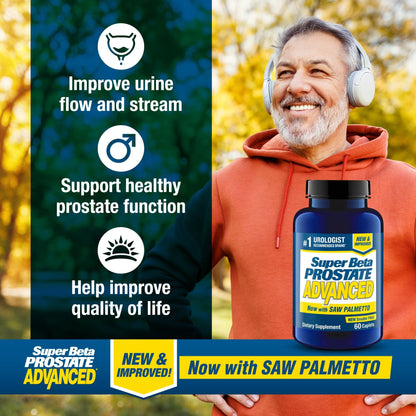 SUPER BETA PROSTATE Advanced with Saw Palmetto - Prostate Health Supplements for Men, Bladder & Urinary Support with Beta-sitosterol, Reishi, Saw Palmetto, Vitamin D - dailyvitalstore