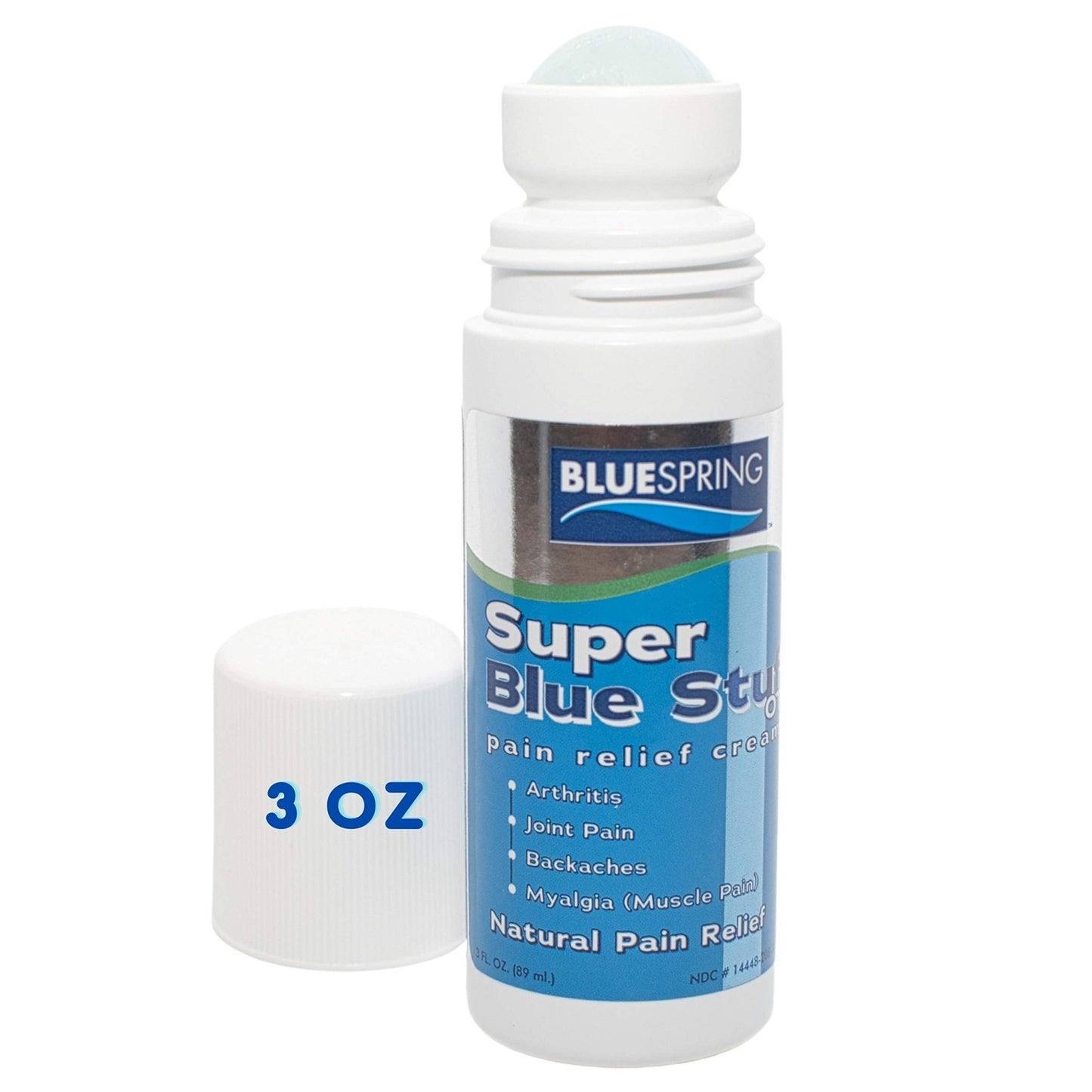 Super Blue Stuff Natural Pain Relief roll on with Emu Oil by BlueSpring- Pain relief rub Anti Inflammatory Analgesic Cream for Back, Knee, Joint, Muscle, Arthritis, and neck Pain Relief- 3 Oz roll-on. - dailyvitalstore