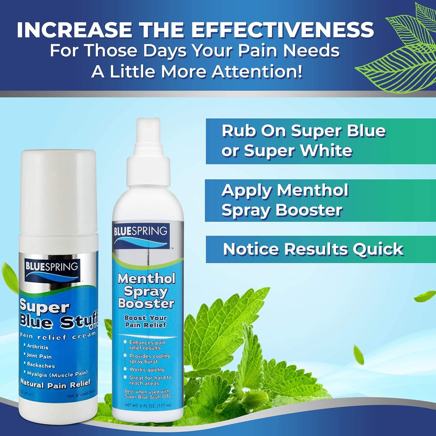 Super Blue Stuff Natural Pain Relief roll on with Emu Oil by BlueSpring- Pain relief rub Anti Inflammatory Analgesic Cream for Back, Knee, Joint, Muscle, Arthritis, and neck Pain Relief- 3 Oz roll-on. - dailyvitalstore