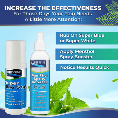 Super Blue Stuff Natural Pain Relief roll on with Emu Oil by BlueSpring- Pain relief rub Anti Inflammatory Analgesic Cream for Back, Knee, Joint, Muscle, Arthritis, and neck Pain Relief- 3 Oz roll-on. - dailyvitalstore