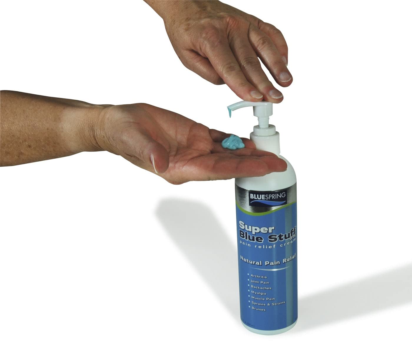 Super Blue Stuff OTC 12-oz. Pump Bottle - Natural, Made in USA, Paraben-free, Works in As Little As 5 Minutes for Joint/Muscle Pain, Backaches, Sprains/Strains, Bruises & Arthritis by Blue Spring - dailyvitalstore