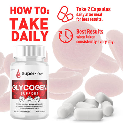Super Flow Glycogen Support, Official SuperFlow Advanced Formula Glyco Optimizer Capsules, All Natural Super Flow Glycogen Pills, Daily Wellness Supplement to Support Healthy Balance (60 Capsules) - dailyvitalstore