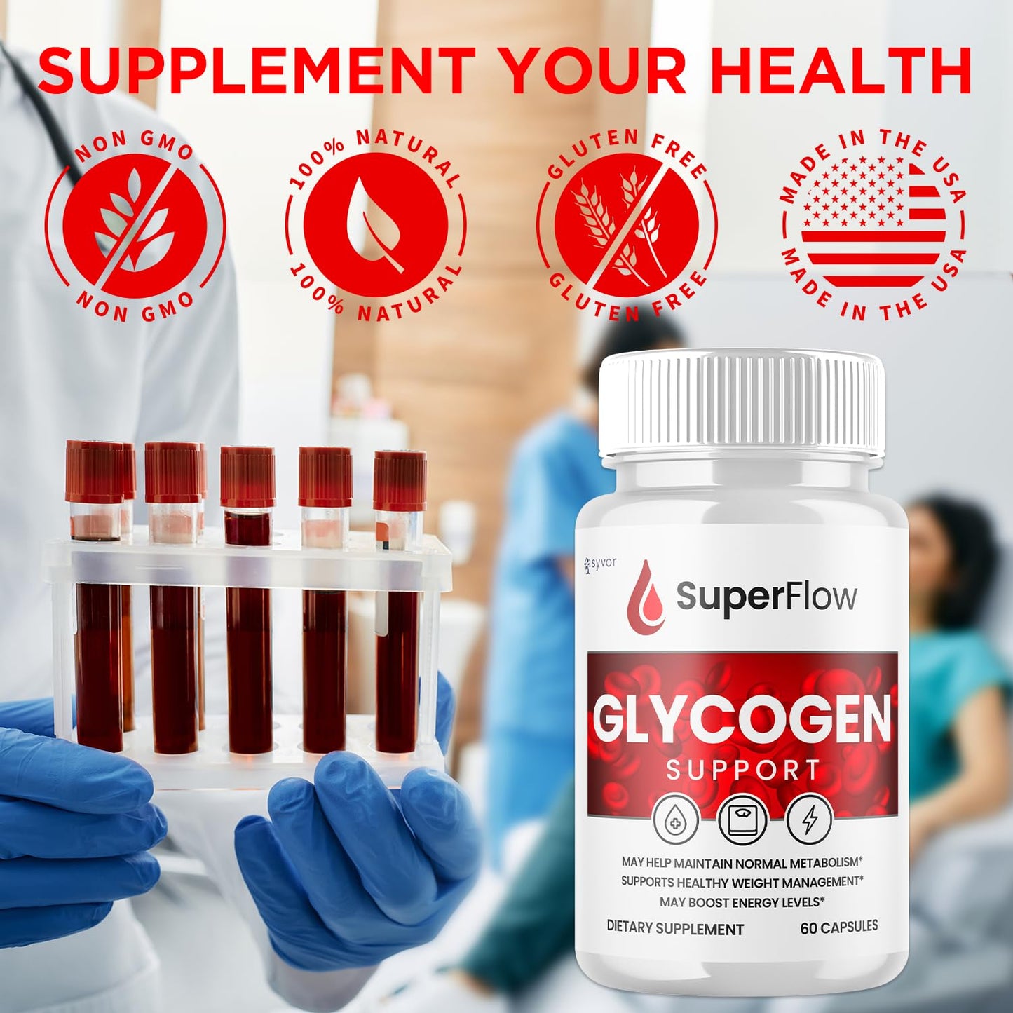 Super Flow Glycogen Support, Official SuperFlow Advanced Formula Glyco Optimizer Capsules, All Natural Super Flow Glycogen Pills, Daily Wellness Supplement to Support Healthy Balance (60 Capsules) - dailyvitalstore