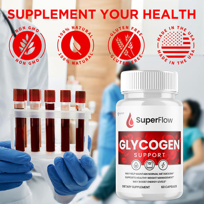 Super Flow Glycogen Support, Official SuperFlow Advanced Formula Glyco Optimizer Capsules, All Natural Super Flow Glycogen Pills, Daily Wellness Supplement to Support Healthy Balance (60 Capsules) - dailyvitalstore