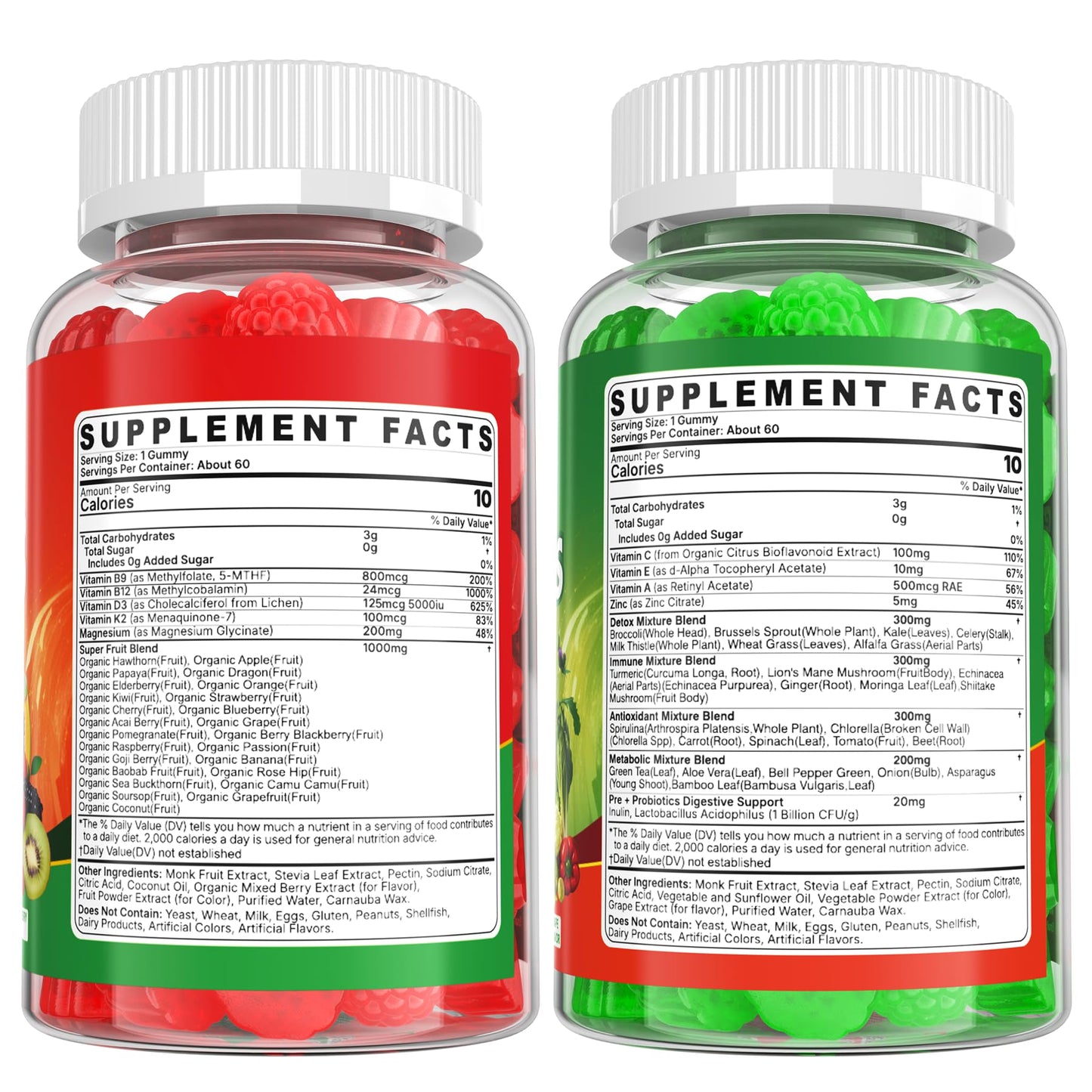 Super Greens Gummies, Daily Green Superfood Supplement w/Spirulina, Chlorella, Mushrooms, Probiotics, Multivitamins, 50+ Super Greens & Veggies Gummies to Boost Immunity, Energy & Gut Health, 120cts - dailyvitalstore