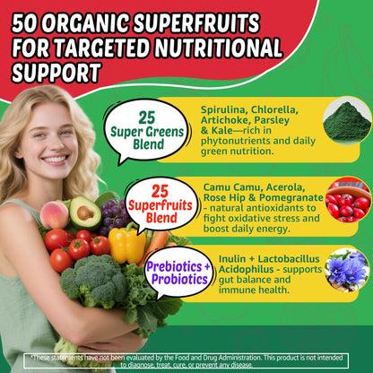 Super Greens Gummies, Daily Green Superfood Supplement w/Spirulina, Chlorella, Mushrooms, Probiotics, Multivitamins, 50+ Super Greens & Veggies Gummies to Boost Immunity, Energy & Gut Health, 120cts - dailyvitalstore