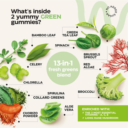 Super Greens + Super Fruits Gummies (Fruits/Greens Powder in Gummies Form) - 600mg Greens Blend + 600mg Fruits Blend for Immune Support, Sugar Free, Vegetarian, Non-GMO, 2-Pack (120 Gummies) - dailyvitalstore