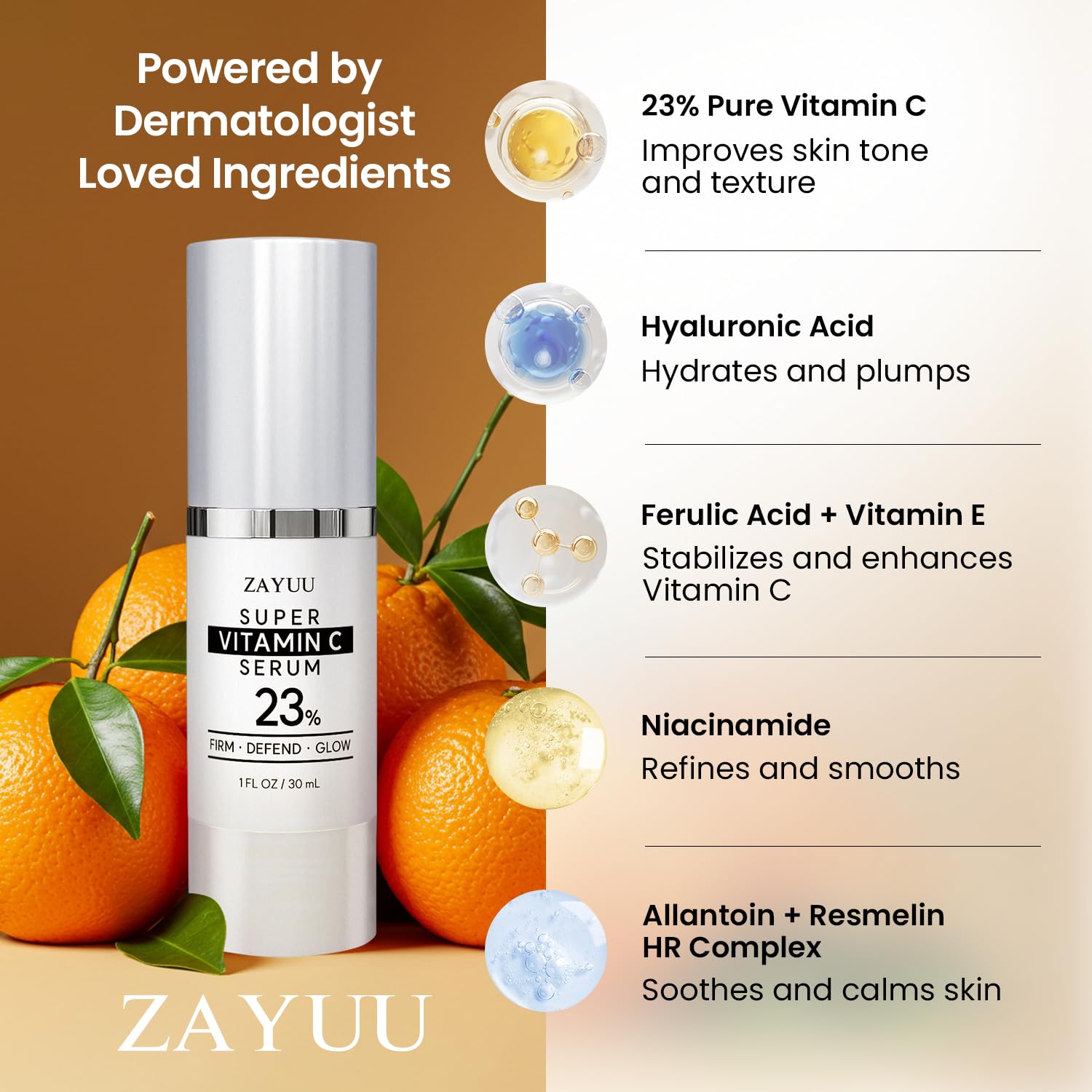 Super Korean Vitamin C Face Serum 23%: Brightening Hydrating Formula with Hyaluronic Acid, Vitamin E & Ferulic Acid — Anti-Aging Serum for Wrinkles, - dailyvitalstore