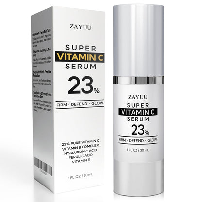 Super Korean Vitamin C Face Serum 23%: Brightening Hydrating Formula with Hyaluronic Acid, Vitamin E & Ferulic Acid — Anti-Aging Serum for Wrinkles, - dailyvitalstore