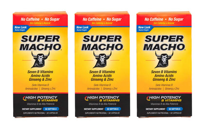 Super Macho Dietary Supplement with High Potency Zinc & 7 B Vitamins, No Preservatives, Sugar or Caffeine, Made in USA, 50 Softgels (3 Pack) - dailyvitalstore