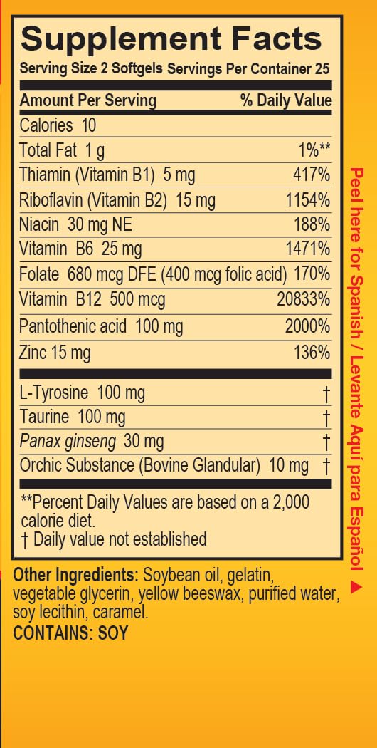 Super Macho Dietary Supplement with High Potency Zinc & 7 B Vitamins, No Preservatives, Sugar or Caffeine, Made in USA, 50 Softgels (3 Pack) - dailyvitalstore