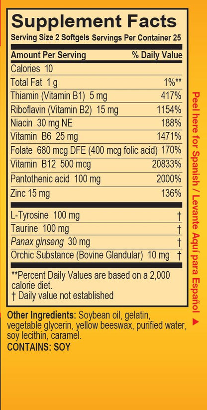 Super Macho Dietary Supplement with High Potency Zinc & 7 B Vitamins, No Preservatives, Sugar or Caffeine, Made in USA, 50 Softgels (3 Pack) - dailyvitalstore
