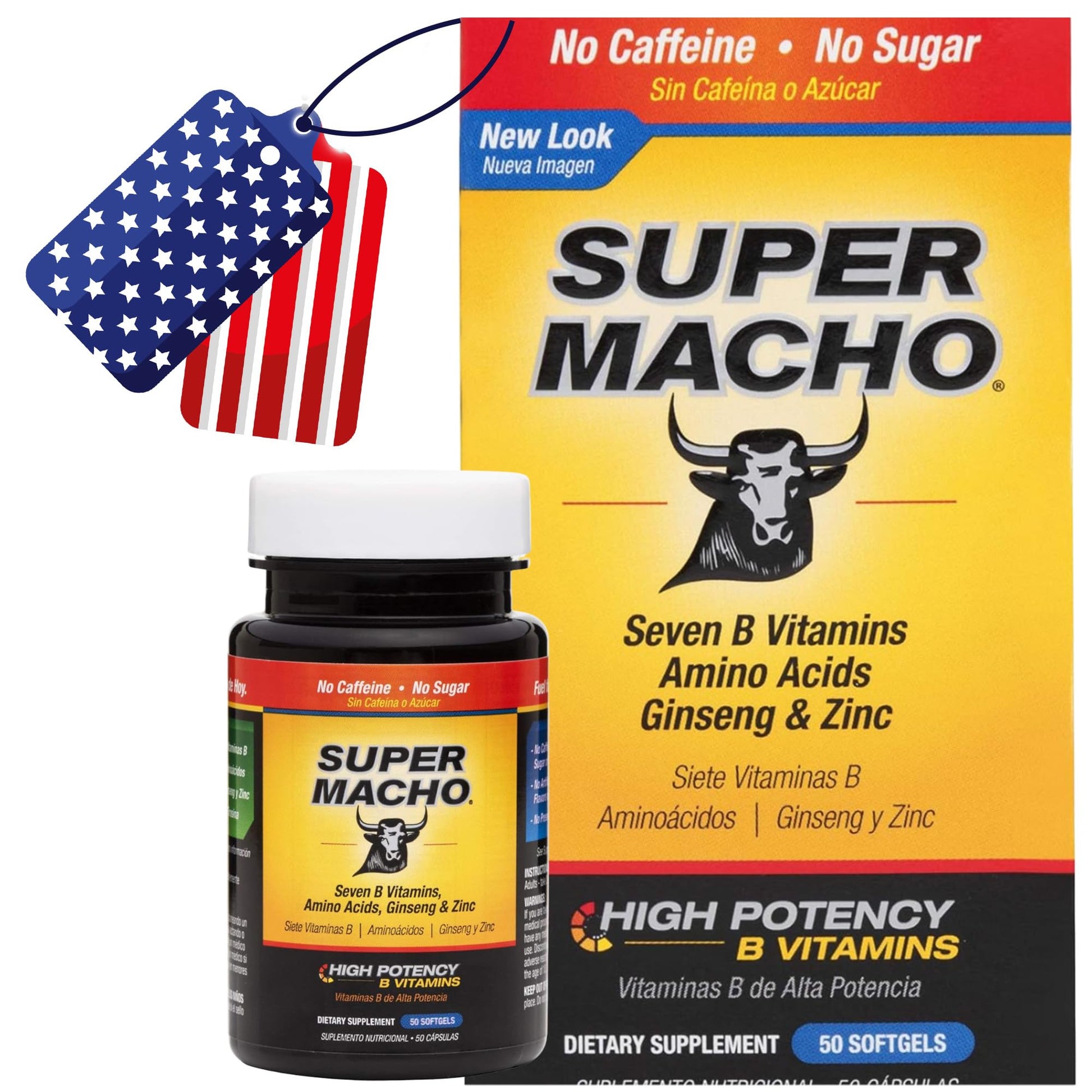 Super Macho, High Potency B Vitamins and Amino Acids, Fuel for Today's Active Men, No Caffeine, No Sugar, Dietary Supplement, Made in USA,50 Softgels - dailyvitalstore
